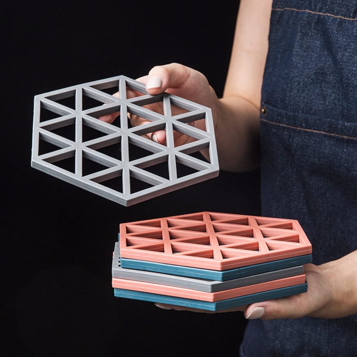 Pepplo Trivet Mats,4 Pack Silicone Table Mats Heat Resistant Hot Pans Non-Slip Pot Holders Placemat For Bowl Dishes Kitchen Cook